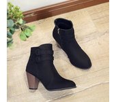 Suede Short Side Zip Faux Short Plush Mid Heel Chunky Rubber Pointed Toe Fashion Boots