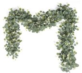 2pcs Guirnaldas Artificiales de Eucalipto con Hojas de Sauce Hojas Verdes Guirnalda de Flores Blancas Planta Artificial para Decoración de Fondo Boda Camino de Mesa Central