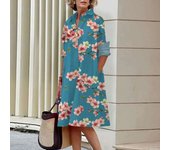 Elegant autumn shirt to fashionable loose long sleeved office women's green and red lapel dress