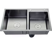 Fregadero de cocina de acero inoxidable fregadero incorporado fregadero doble con superficie de drenaje 78x43cm