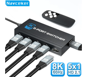 Navceker HDMI 2.1 Switcher 8K 60Hz 4K120Hz HDMI-compatible Switch 5 in 1 Out with Remote Control Converter For Xbox PS5 Monitors