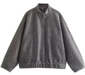 Solid Coat Button Up Long Sleeve Pocket Bomber Jacket