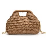 Elegant Summer Weave Chain Straw Bag Boho Leisure Straw Shoulder Bag Beach Casual Bucket Handbag for Women