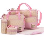 5 Pcs Multifunctional Set Changing  Maternity Mummy Handbag Bottle Holder Portable Nappy Basket Storage Organiser