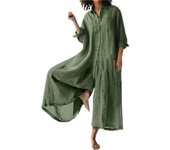 Cotton enWomen Oversized Vintage Button Jumpsuit Summer Women Casual Beach Playsuit Wide Legs Pants Loose Romper