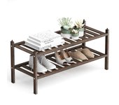 Shoe Rack, Bamboo 2-Tier Shoe Rack Stackable Shoe Shelf Storage Organizer for Entryway, Hallway and Closet, 27.2"x11"x13.2",Brown