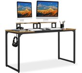 Mesa Escritorio con Soporte Monitor Mesa de Ordenador de Estilo Industrial Mesa Oficina Estudio con 2 Ojales para Cables/Gancho Marrón Rústico 140x60x89cm