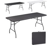 Mesa de buffet plegable, 182 x 74 x 74 cm, resistente a la intemperie, mesa de jardín, terraza y balcón, mesa plegable para 8 personas, mesa de camping con asa, color antracita