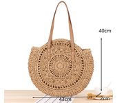 Round Straw Beach Bag Vintage Handmade Woven Shoulder Bag Raffia Circle Rattan Bags Bohemian Summer Vacation Casual Bags
