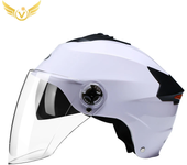 Casco de motocicleta con luces Led para hombre y mujer, accesorio para ciclomotor, Scooter eléctrico, con doble visera, recargab