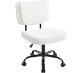 Silla de Oficina Ergonómica con Ruedas, Piel Sintética, Silla de Escritorio sin Brazos con Altura Ajustable para Estudio y Dormitorio, Color Blanco