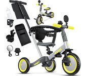 6en1 Bicicleta de Balance, Triciclo para niños de 1 año a 5 Años, Capacidad de Carga hasta 25kg, Incl. Manillar/Barra de Seguridad/Cinturón de Seguridad/Timbre/Espejo