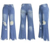 Women's high waisted washed wide leg jeans