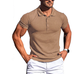 Men's Summer Polo Shirt, Authentic Hemp Cotton Short Sleeve, Round Ne, Solid Stripe,  Stretch