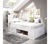 , Cama Compacta de 90 x 190 con Cajones, Blanco, 96 x 99 x 218 cm