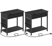 Mesa Auxiliar con Multienchufe, Mesa Lateral Estrecha con Puertos USB, Sacos, Mesita de Noche, para SalÓn, Dormitorio, MarrÓn RÚstico y Negro LET311B01
