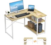 Escritorio Esquinero Pequeño en L de 110x80 cm con Almacenamiento, Escritorio de Esquina con Estante Reversible, Estable Mesa Ordenador en L para Oficina, Estudio o Secretaría