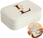 Initial Floral Letter Jewelry Box Jewelry Storage Box Portable Zipper Jewelry Box Pu Leather Ring Earrings Necklace Storage Box