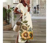 Sunflower Print Floral Graphic Dresses For Women's Plus Size Elegant Midi Dresses Female Short Sleeve Dress  Women's Clothing