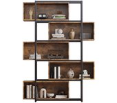 Bücherregal, 5 Etagen, mit Einlegeböden, Holzmaserung braun mit schwarzem Stahlrohr
