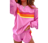 Women's Bonbon Striped Accent Pullover and Shorts Two Piece Casual Set, Pink