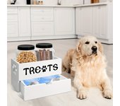 Dog Treat Container, Double Dog Food Storage Container With 2 Treat Jars, Pet Treat Storage Organizer Dog Cat Treat Container