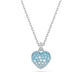Swarosk Pave Zircon Stone Heart Pendant Silver Blue Clear Love Charm Necklace Jewelry Valentine's Day Gift For Women  ﻿
