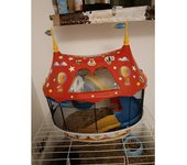 Jaula de Tres Pisos para hámsteres Circus Fun, Ratones y pequeños roedores, Plástico Robusto y Metal, Coloridos Adhesivos y Accesorios incluidos 49,5 x 34 x h 42,5 cm Negro