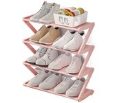Multifunctional Plastic Doorway Shoe Rack Black/White/Pink Space Saving Shoe Stand Z-Shaped Assembled Shoe Storage Rack Home