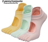 Ladies Breathable Yoga Socks with Grips Non-Slip Five Finger Pilates Socks for Women Backless Ballet Dance Fitness Toe Socks