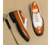 New Black Men Brogue Shoes Round Toe Lace-up Brown Mixed Colors Business Formal Shoes Size 38-48