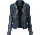 Women's leather zipper, windbreaker, high neck, motorcycle jacket, spring and autumn
