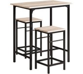 Juego de Mesa y Taburetes para Comedor Set de Mesa Alta de Bar y 4 Taburetes Intustrial Blanco y Natural OGT11-WN ES