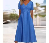 Vestido verano con cuello en V a la moda para mujer, vestidos de manga corta