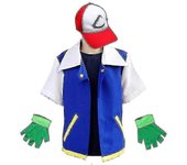 Men Anime Blue Jacket Costume Boys Girls Ash Ketchum Cosplay For Halloween Party Women Trainer Cap And Gloves Set-r ZX