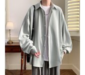 Camisa de seda de hielo de gran tamaño para hombre, delgada, suelta, rufián, guapo, de gama alta, camisa de manga larga, chaqueta de punto de moda