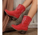 Bordado Western Cowboy Boots Mujeres PU Cuero Largo Tobillo Botas Puntiagudas Chunky Heel Knee High Boots