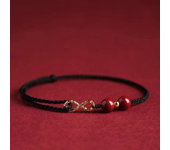 Lucky Cinnabar Red Gold Color Beads Natural Stone Beaded Bracelet for Women Bracelet Party Jewelry Bring Good Luck Gift