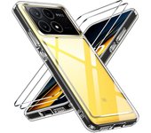 3en1 Anti-Amarillo Clara Funda para Xiaomi Poco X6 Pro 5G con 2 Piezas Cristal Templado,Carcasa Protectora Antigolpes Transparen