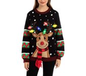 Womens LED Light Up Reindeer Ugly Christmas Sweater Built-in Light Bulbs