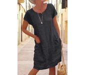 Vestidos  informales para Mujer, novedad De verano 2025, vestido De manga corta De lino y algodón, Vestidos Negros para Mujer