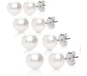 4 Pares Pendientes de Perlas de Plata 925 Cuentas de Perlas Pendiente de Gota para Las Mujeres Blanco Perlas de Agua Dulce Joyer