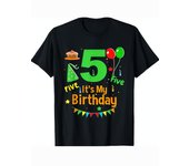 It's My Birthday 5 Year Old T-Shirt 5th Kids Party Gift TeeDad Gift Soft And Comfortable Round Neck Short Sleeve - 230g