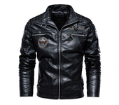 Leather Jacket Men Winter Fleece Motorcycle Faux Leather Jacket Removable Fur Collar Windbreaker Slim Coat