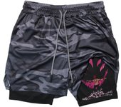 Graphic 2 in 1 Athletic Shorts for Men Gym Workout Running Performance Shorts with Compression Liner Phone Pocket Towel Loop
