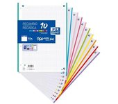 Oxford 10 recambio formato a4 cuadriculado 5x5mm 4 taladros - 160 hojas sueltas - banda de 10 colores