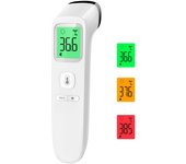 Thermomètre Frontal Sans Contact, Thermometre Bebe, Thermomètre Médical Numérique Infrarouge pour Adultes, Lecture Précise avec Ecran LCD, Mode Muet, Rappel de Mémoire, Alarme de Fièvre, Blanche