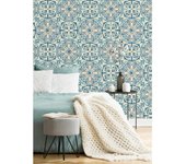 Muestra DIN A4 de Papel pintado vinílico ecológico con diseño de rosetones efecto azulejo tonos azules estil - Nazar 679626 de GAULAN