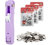 Starplast Dispensador Portátil con 98 Clips Almeja de Recambio - Soporte Papel - Sujeción de Hasta 40 Hojas - Acero Inoxidable - Reutilizable - Rosa