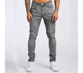Men Four Seasons Casual Pencil Jeans Slim Fit Mid Waist Button Denim Pants Male Vintage Washable Long Trousers Trend Streetwear
